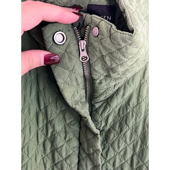 Eileen Fisher 100% Silk Long Sleeve Full Zip Quilted Barn Coat Green Women's PS - Picture 5 of 8